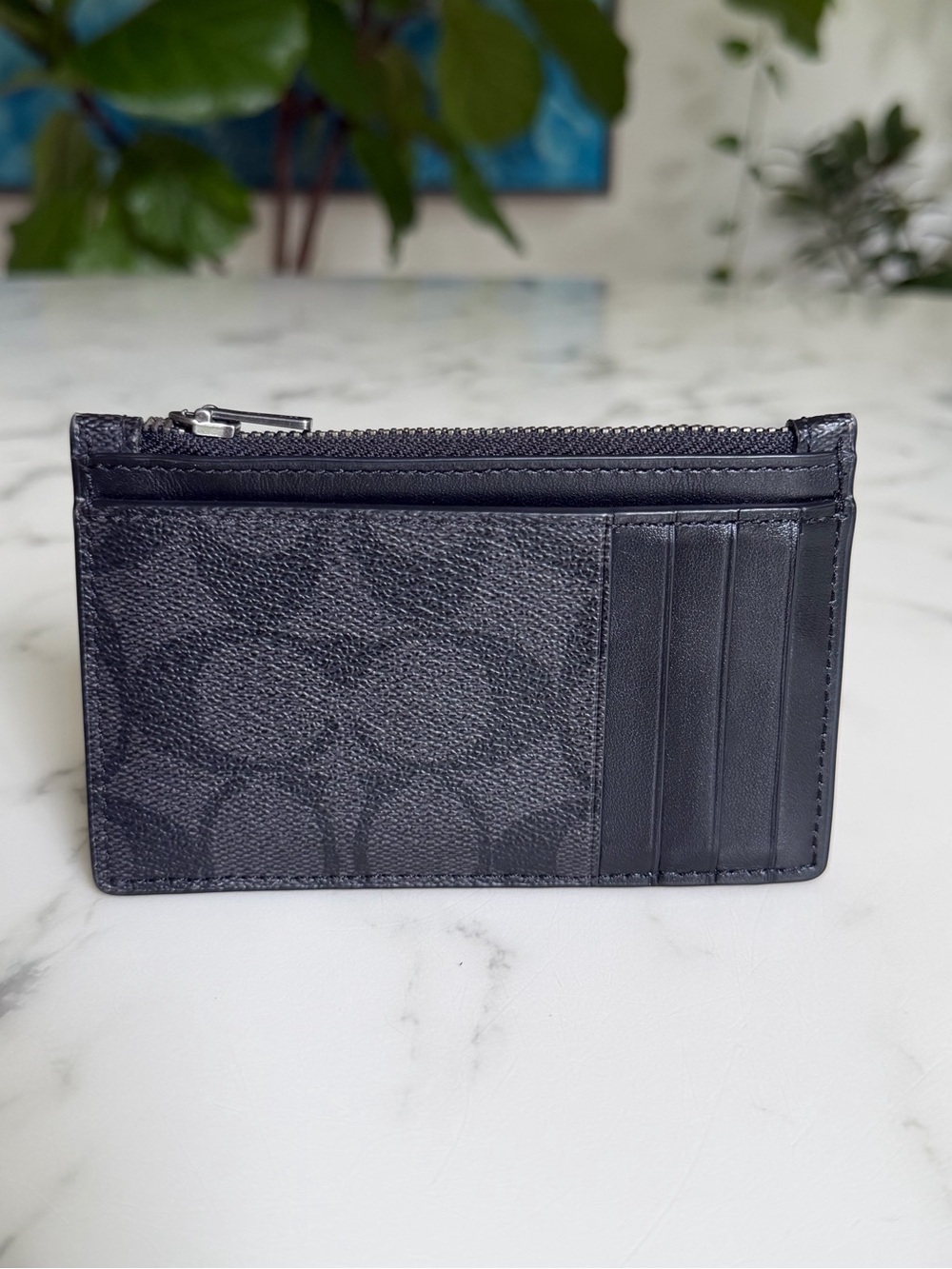 Coach Zip Card Case Wallet in Signature Canvas Gunmetal Black C4281
